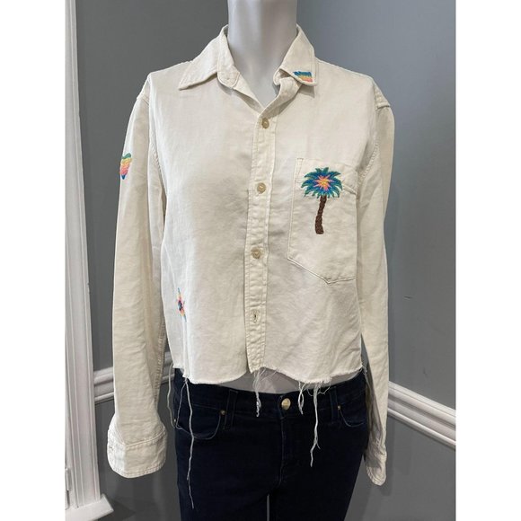 MOTHER Frenchie Super Lover Crop Fray Shirt - M - Picture 4 of 5